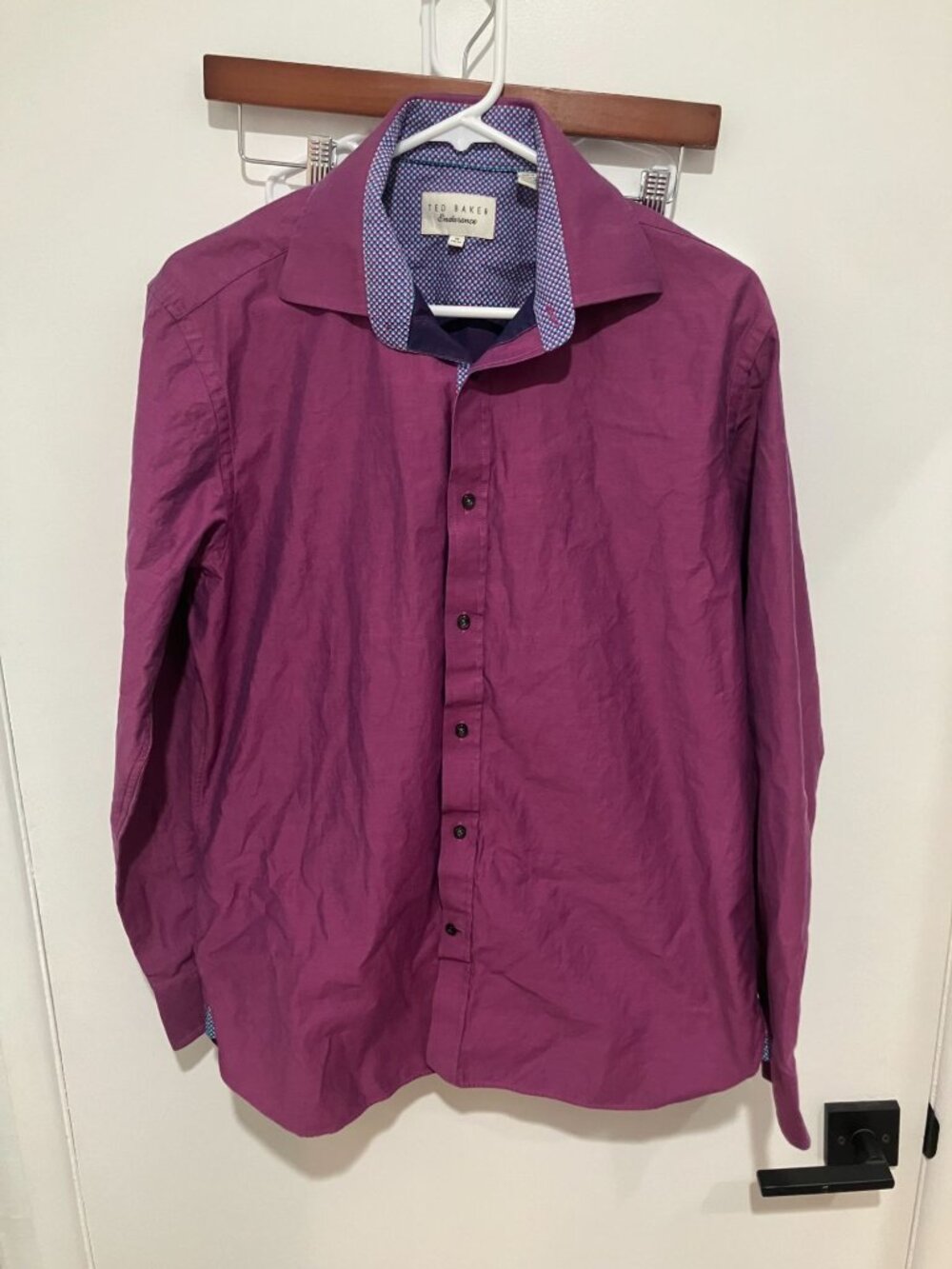 Ted Baker Endurance Men's 100% Cotton Solid Dress Shirt, Purple, Size 16-34/35
